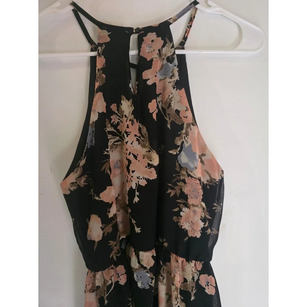 Sienna Sky Black Floral Halter Dress Cottage Core Keyhole Neck S Womens Coquette